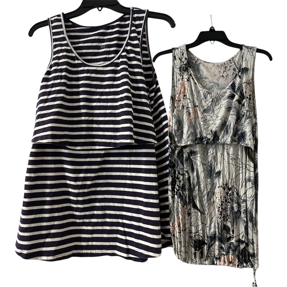 Lot of 2 Latched Mama nursing tank tops - purple and white striped and floral
